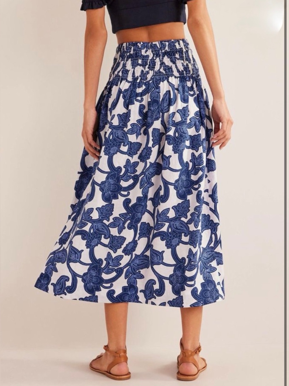 Boden Blue Floral Maxi Linen Skirt with Shirred Waist, Size 8, NWT - Picture 2 of 13